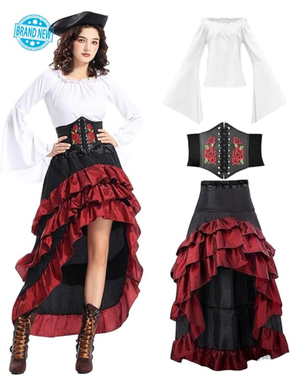 Women's Pirate Costume Renaissance Dress Steampunk Captain Halloween Cosplay